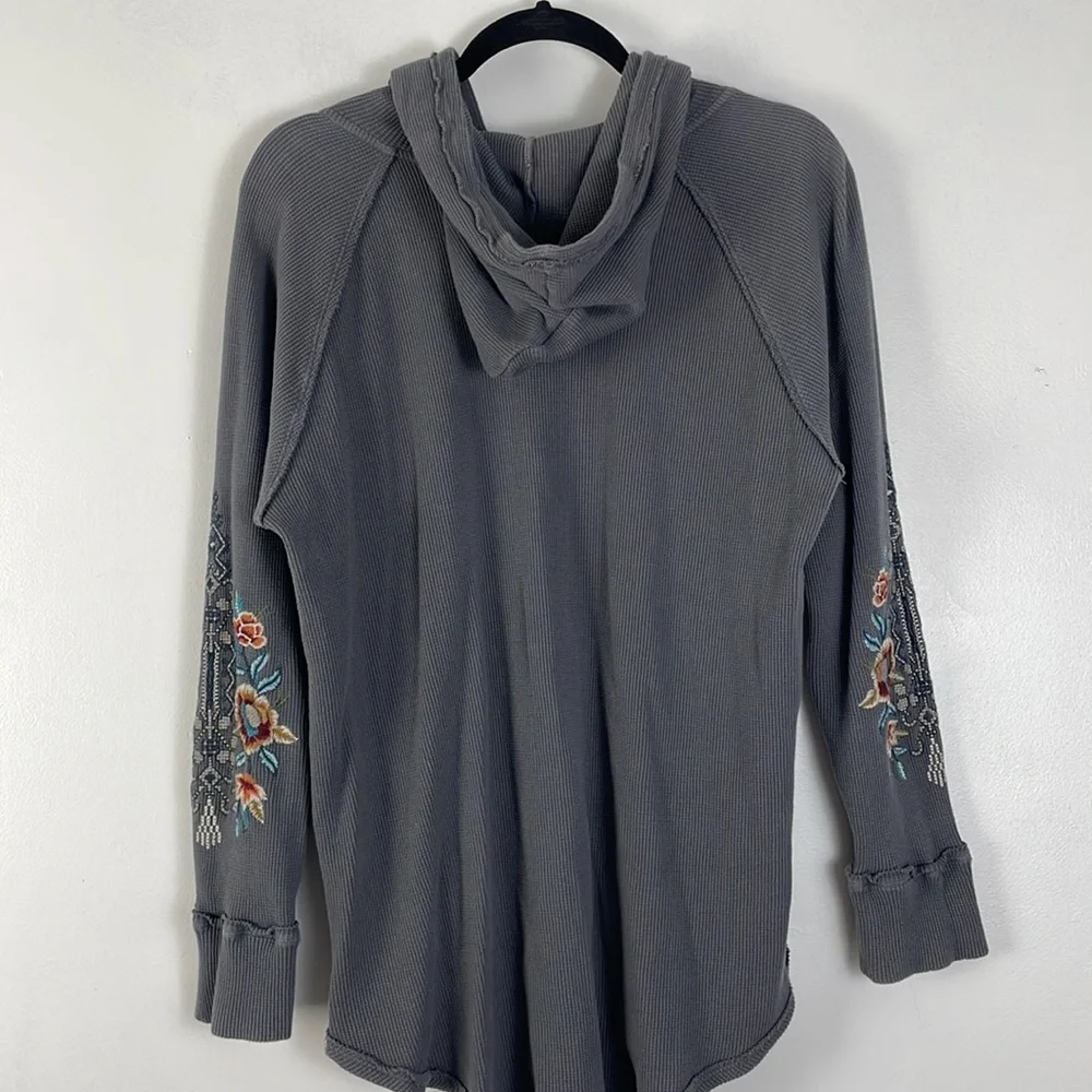 Johnny Was Charcoal Floral Embroidered Hoodie Blouse - Picture 6 of 7